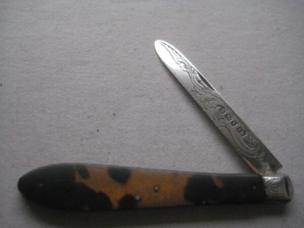 Rare Victorian Tortoiseshell Hafted Silver Bladed Folding Fruit Knife SK382