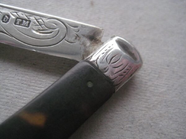 Rare Victorian Tortoiseshell Hafted Silver Bladed Folding Fruit Knife SK382 - Image 4