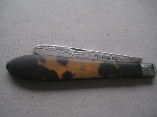 Rare Victorian Tortoiseshell Hafted Silver Bladed Folding Fruit Knife SK382 - Image 7