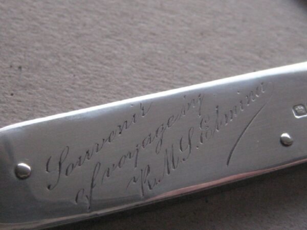 Rare George V Souvenir of Voyage R.M.J. Elmina Engraved Silver Folding Fruit Knife SK164 - Image 3