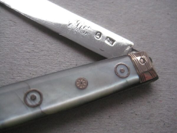 Rare George III Gold Mounted Mother of Pearl Hafted Silver Bladed Folding Fruit Knife SK15 - Image 4