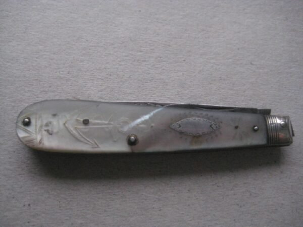 Rare George III Mother of Pearl Hafted Twin Bladed Silver Bladed Folding Fruit Knife SK46 - Image 7