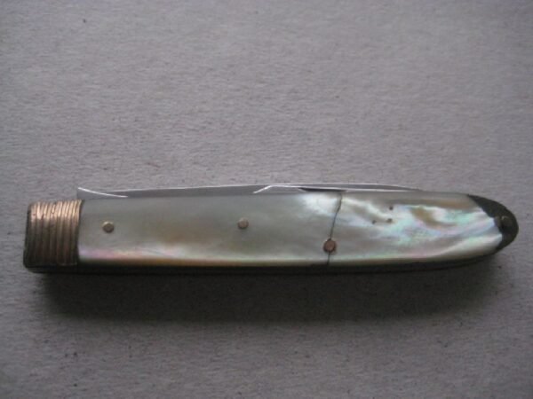 Rare George III Gold Mounted Mother of Pearl Hafted Slotting Silver Bladed Folding Fruit Knife & Fork SK22 - Image 8