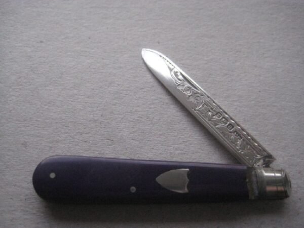 Rare George V Purple Bakerlite Plastic Hafted Silver Bladed Folding Fruit Knife SK150