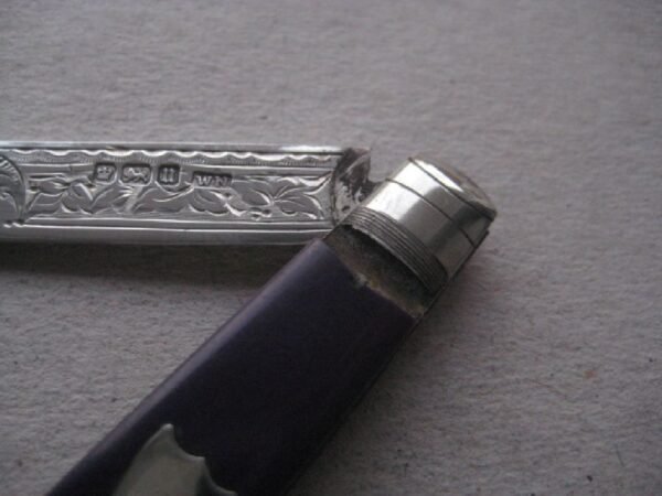 Rare George V Purple Bakerlite Plastic Hafted Silver Bladed Folding Fruit Knife SK150 - Image 5