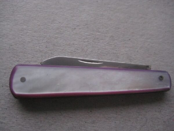 Rare George V Purple Edged Mother of Pearl Hafted Silver Bladed Folding Fruit Knife SK126 - Image 6