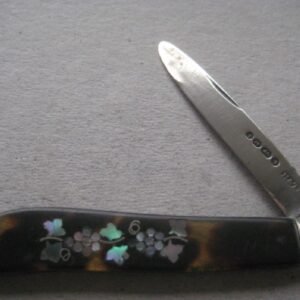 Rare Victorian Tortoiseshell Abalone Inlaid Hafted Silver Bladed Folding Fruit Knife SK421