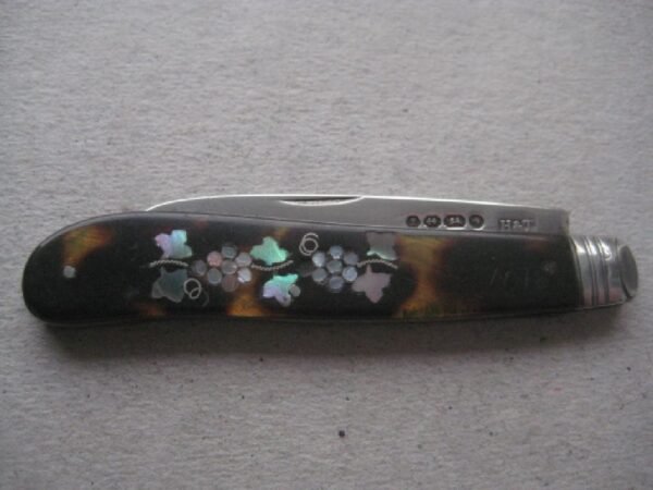 Rare Victorian Tortoiseshell Abalone Inlaid Hafted Silver Bladed Folding Fruit Knife SK421 - Image 8