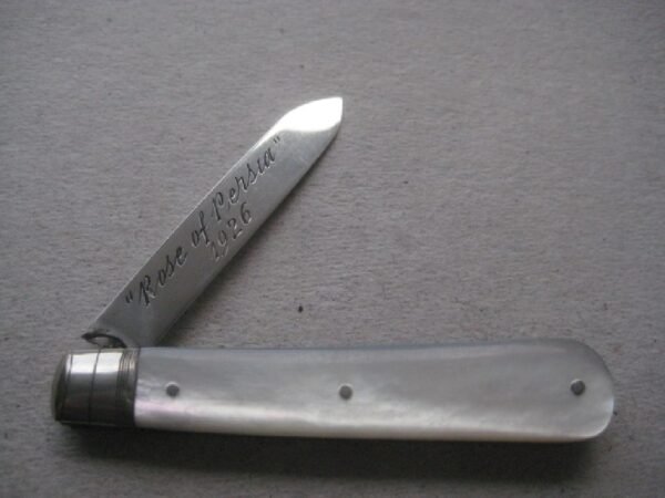 Rare Chester Hallmarked George V Mother of Pearl Hafted Silver Bladed Folding Fruit Knife SK144 - Image 2