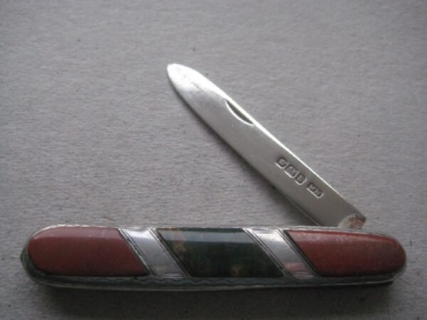 Rare Victorian Connemara Stone Hafted Silver Bladed Folding Fruit Knife S357