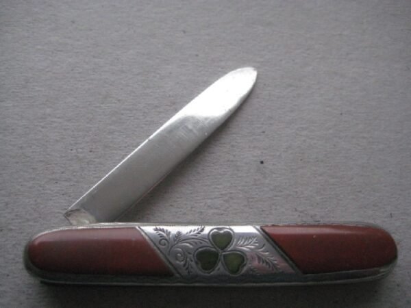 Rare Victorian Connemara Stone Hafted Silver Bladed Folding Fruit Knife S357 - Image 2