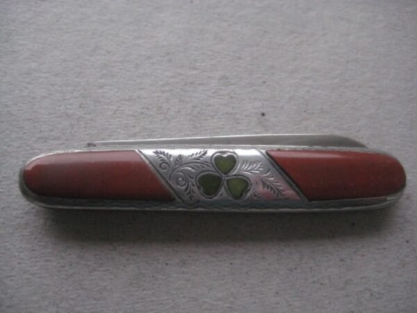 Rare Victorian Connemara Stone Hafted Silver Bladed Folding Fruit Knife S357 - Image 11